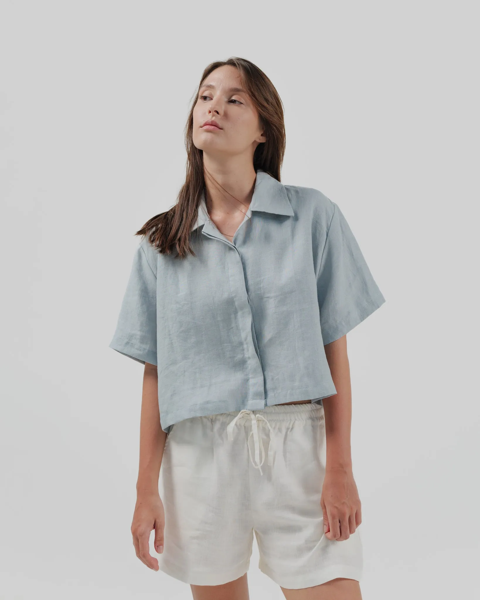 linen crop shirt