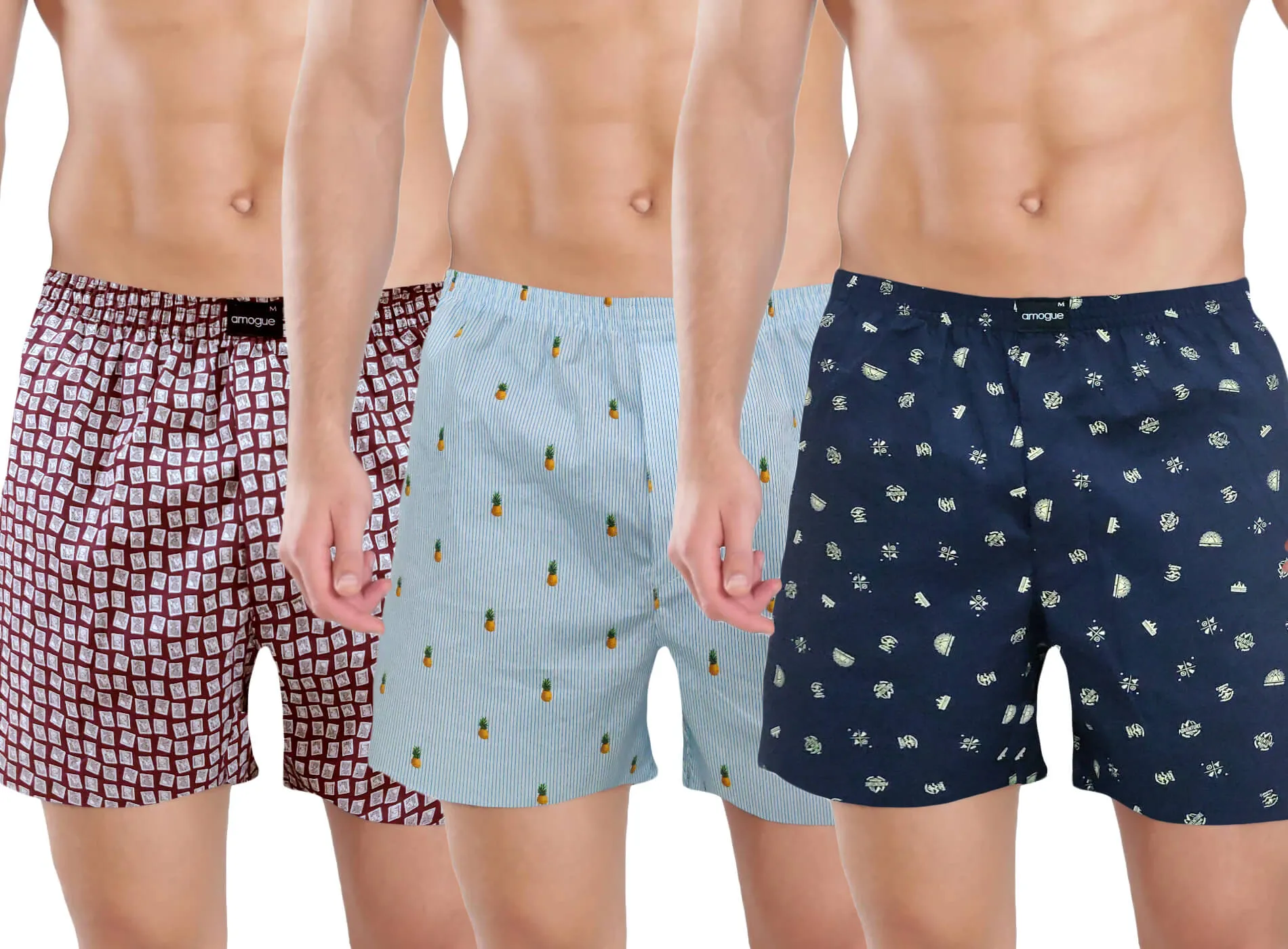 Maroon Pineapple Navy Funky Printed Boxer Combo