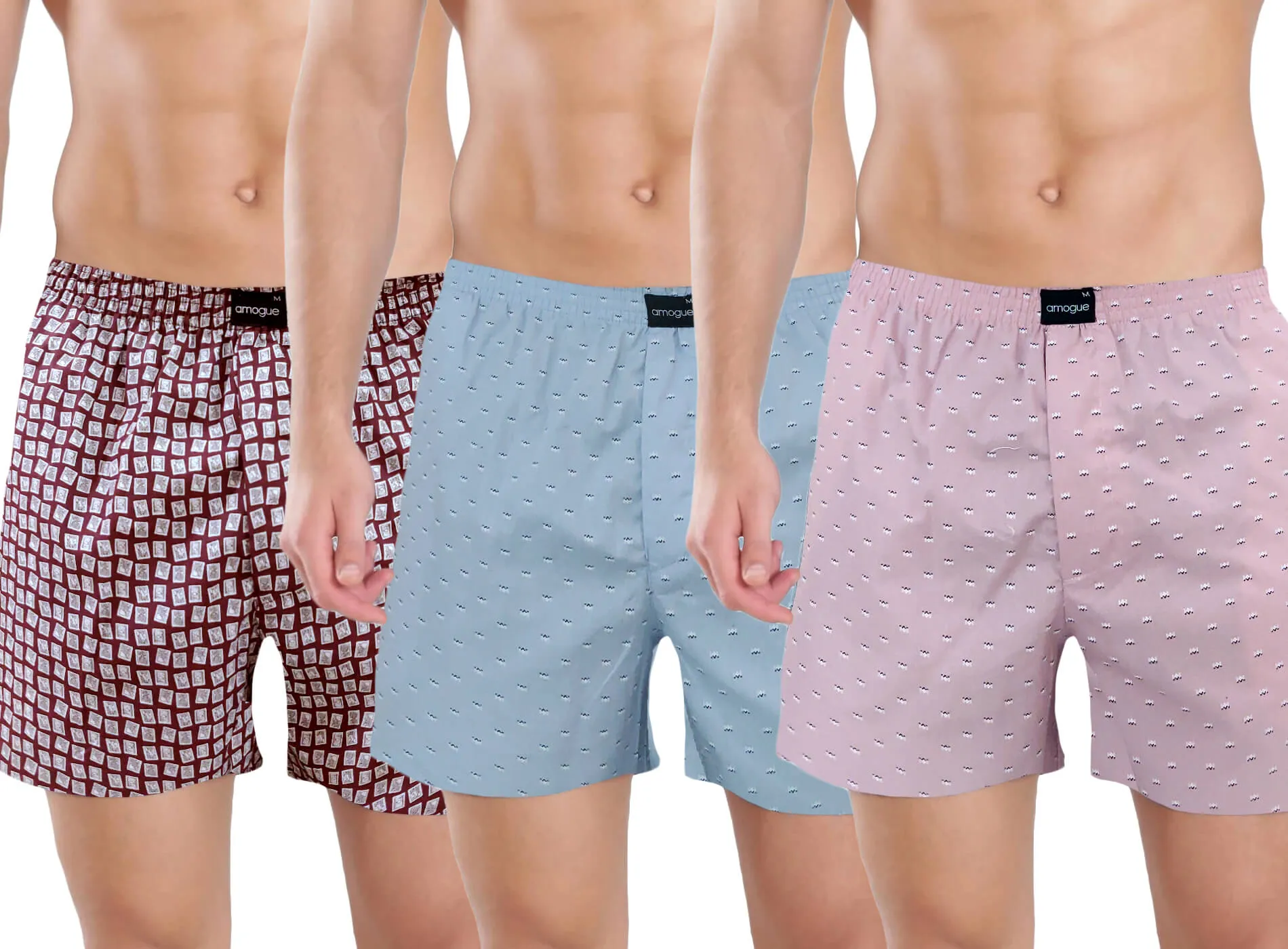 Maroon Sky Pink Printed Boxer Combo