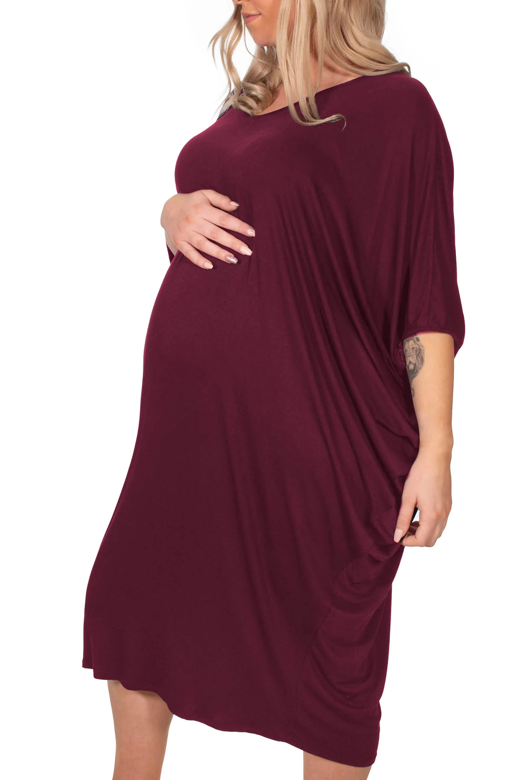 Maternity Bamboo V Neck Draped Dress