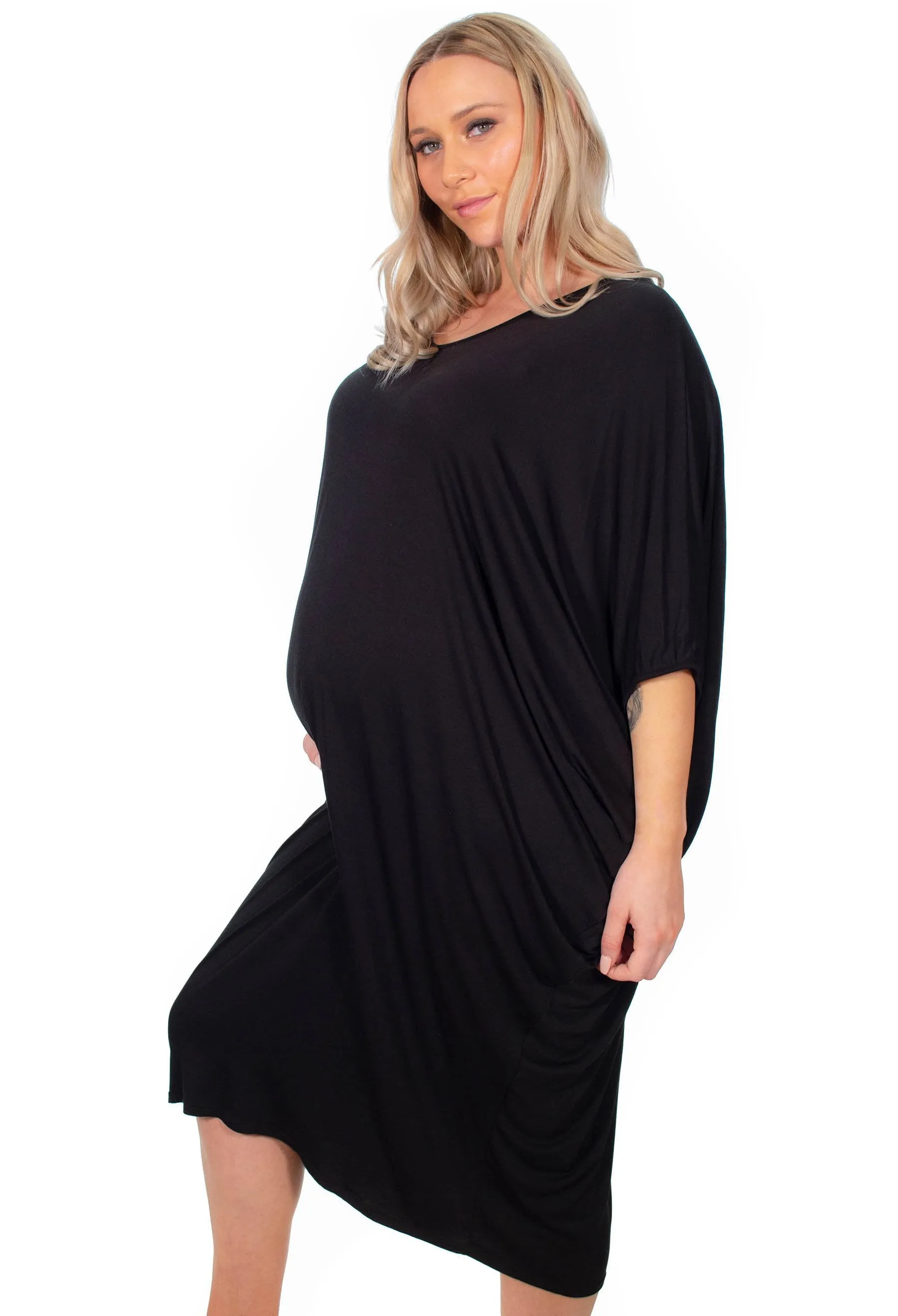 Maternity Bamboo V Neck Draped Dress