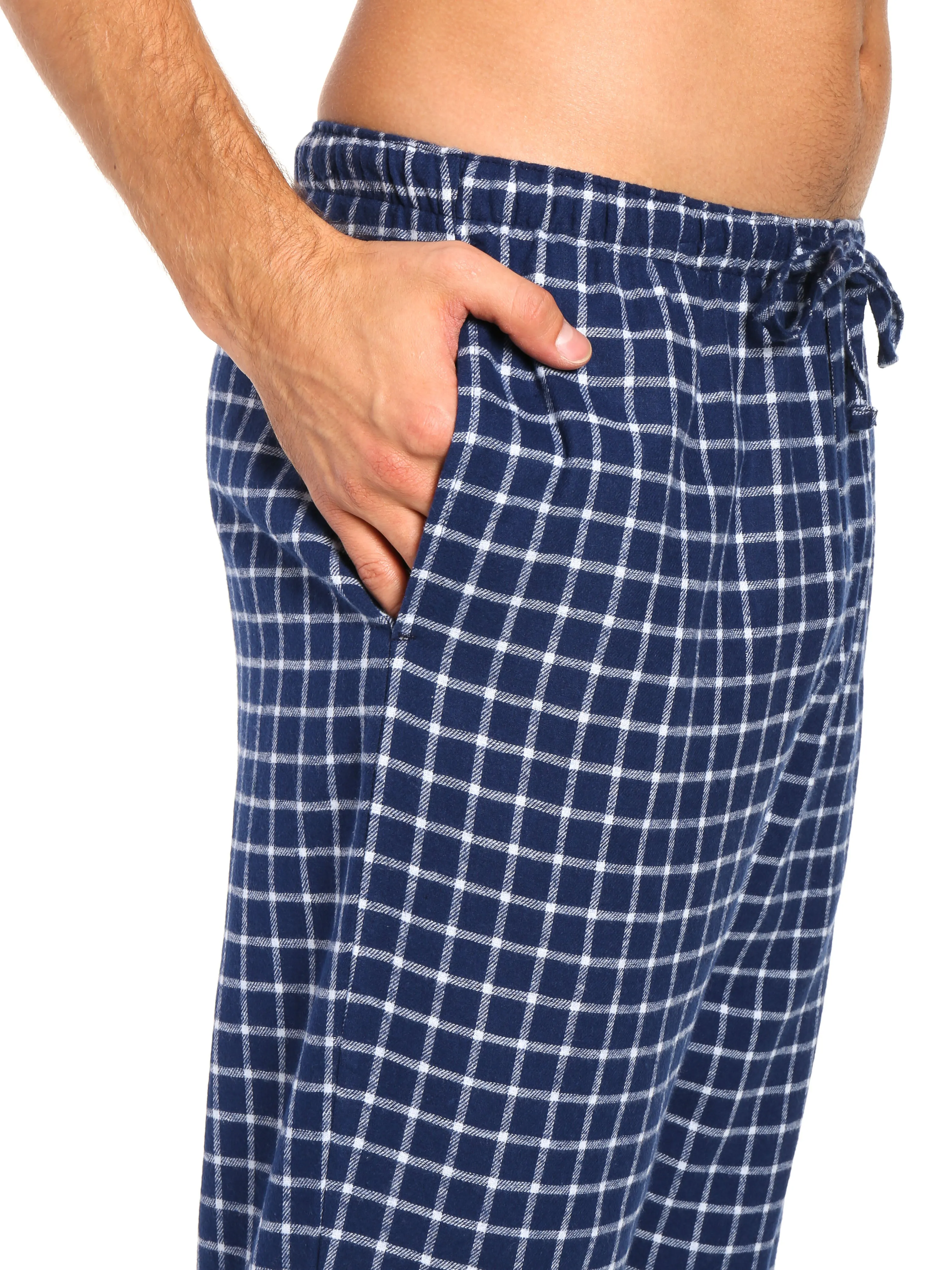 Men's 100% Cotton Flannel Lounge Pants - Checks Navy-Blue