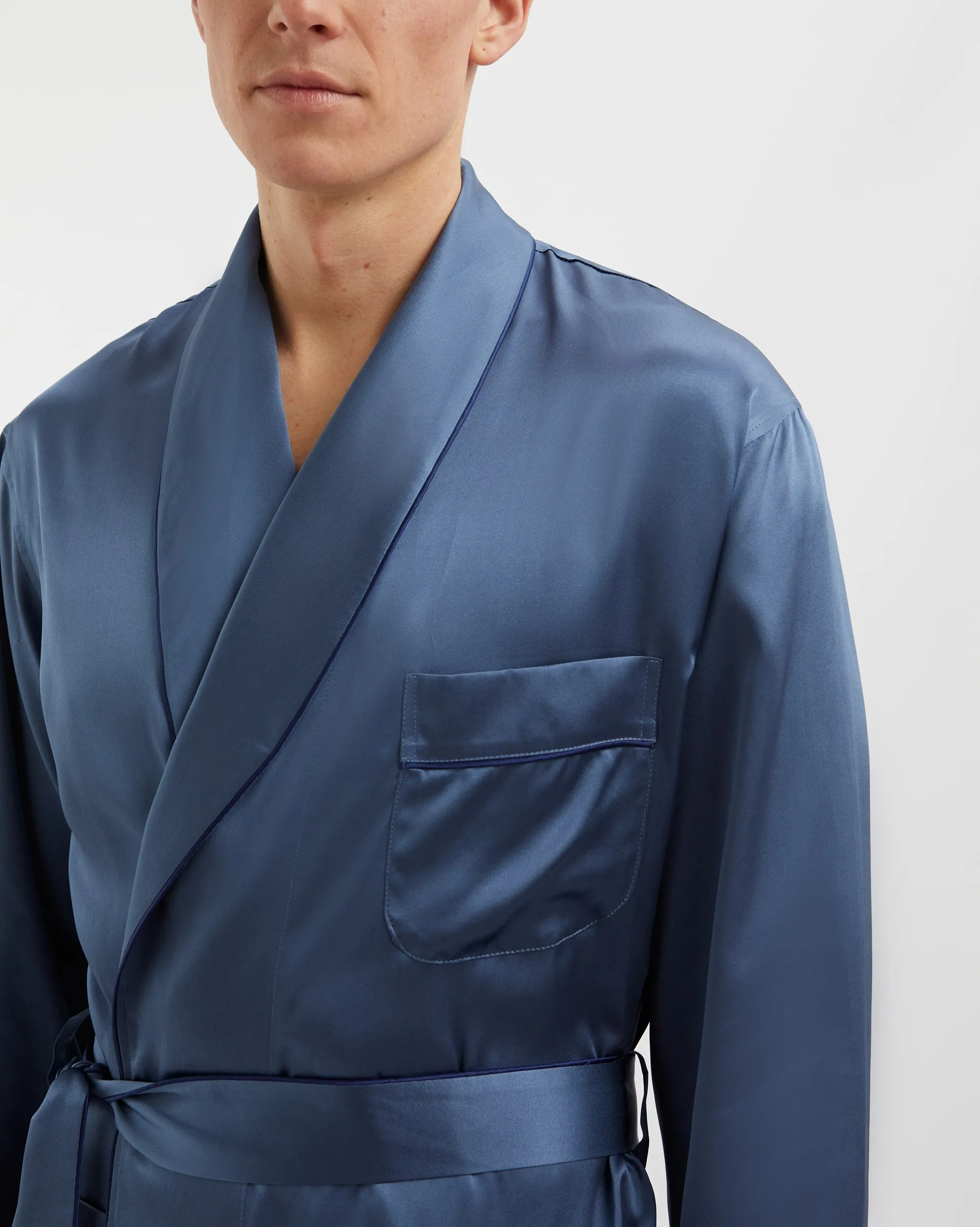 Men's Silk Robe - Airforce Blue