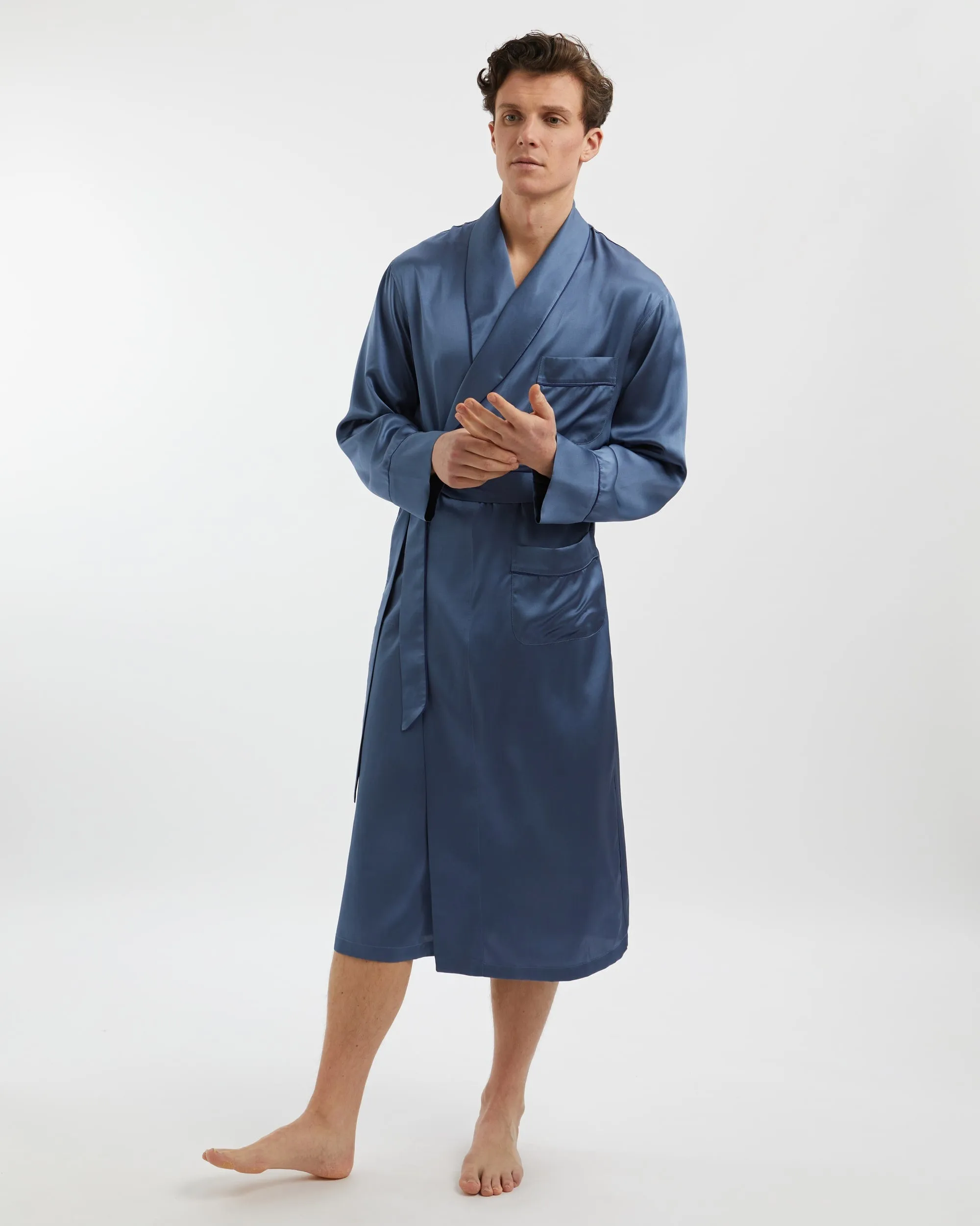 Men's Silk Robe - Airforce Blue