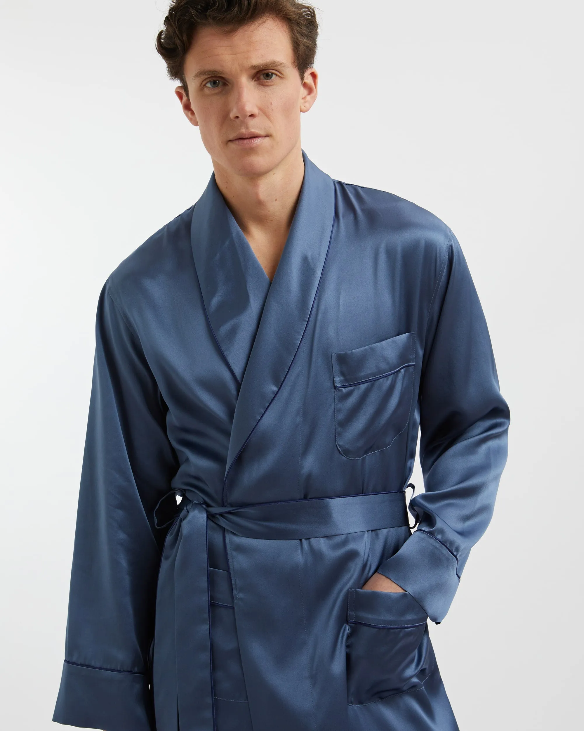 Men's Silk Robe - Airforce Blue