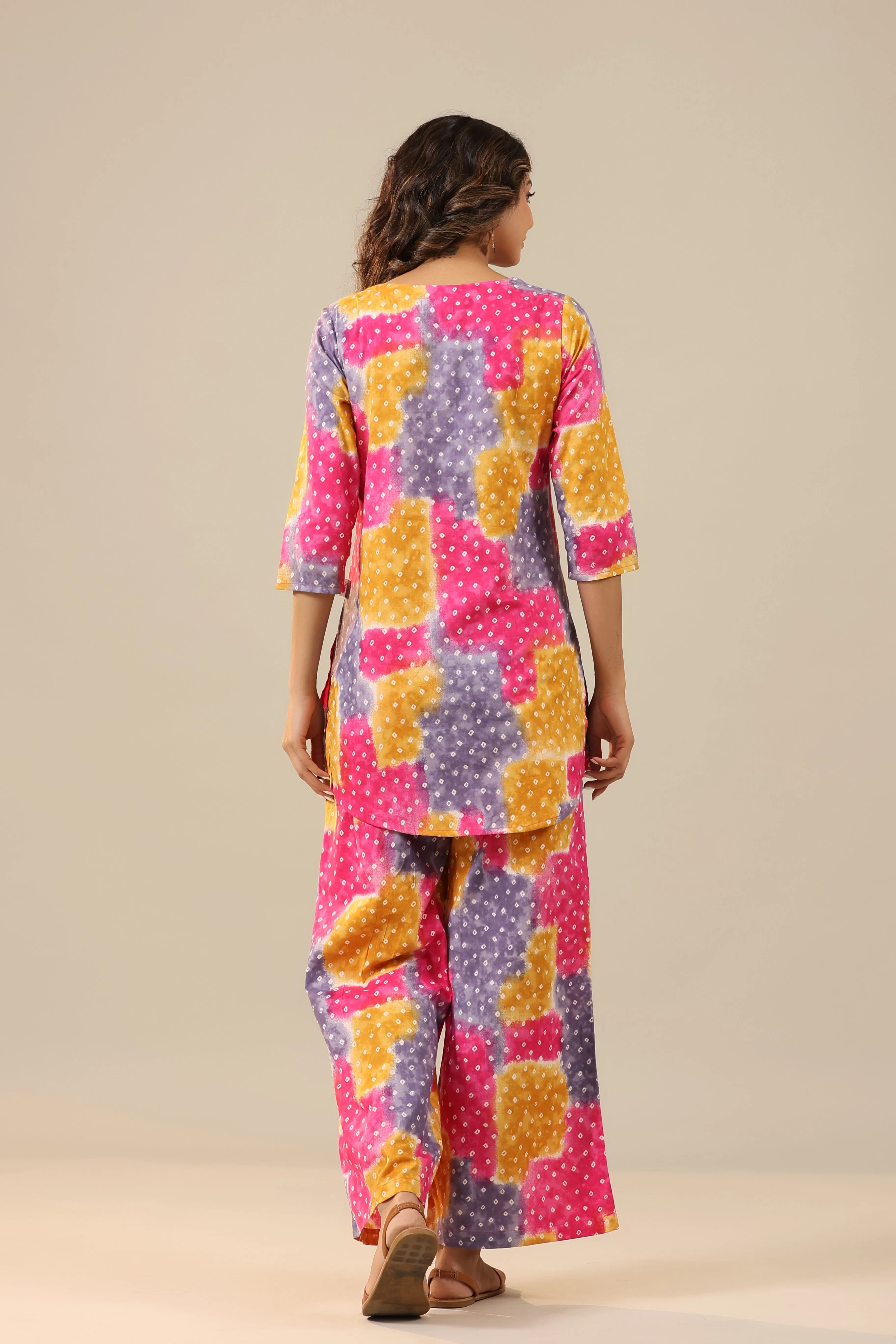 Multicoloured Bandhej on Palazzo Loungewear Set