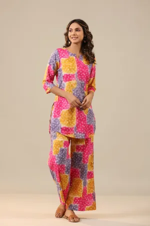 Multicoloured Bandhej on Palazzo Loungewear Set