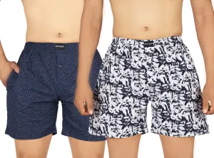 Navy & White Printed Boxer Combo