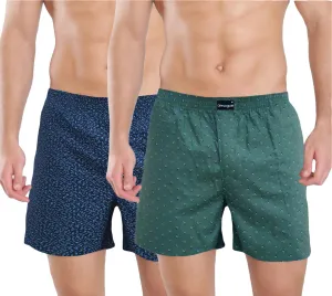 Navy Green Lounge Printed Boxers Combo