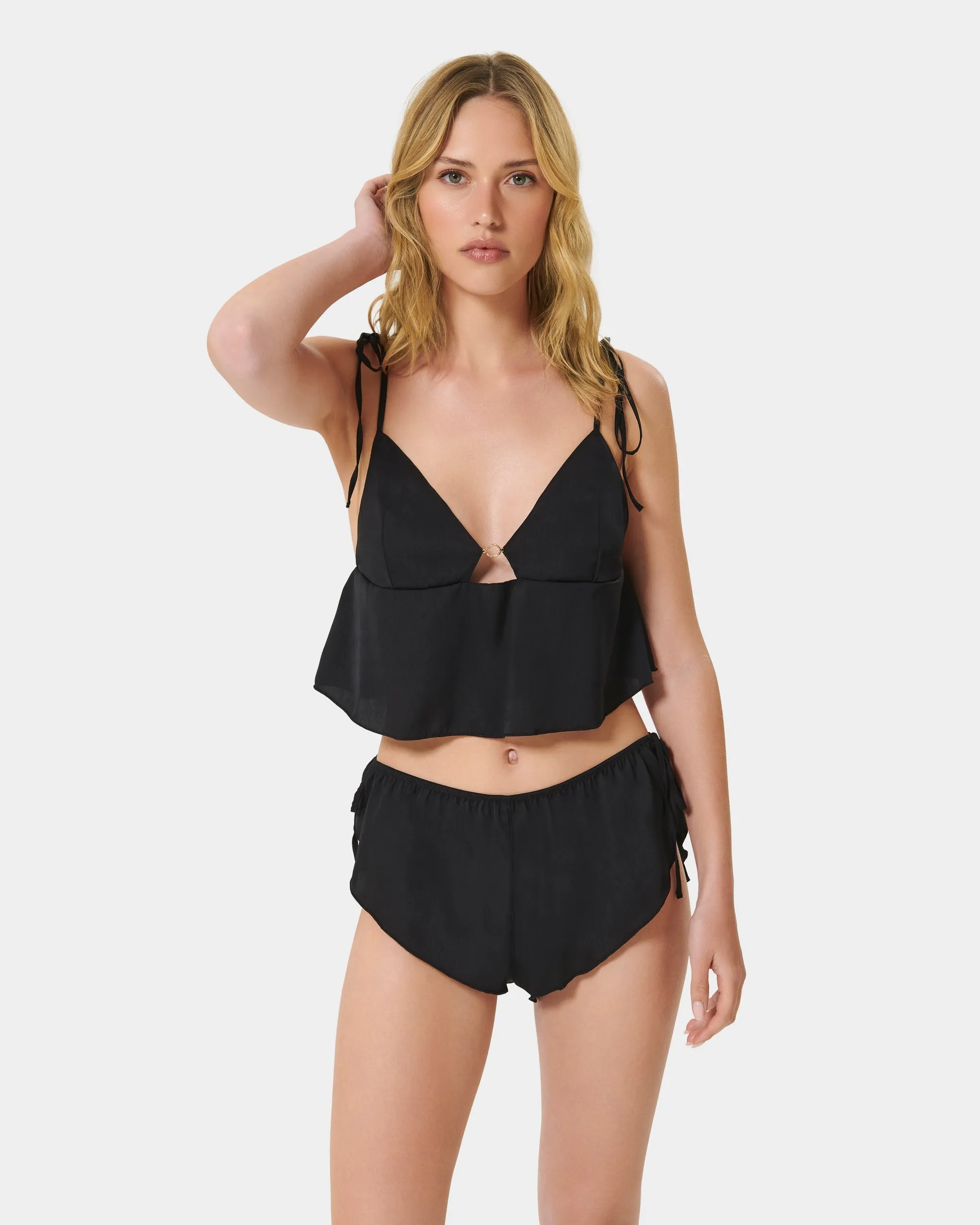 Nicole Luxury Satin Cami and Short Set Black