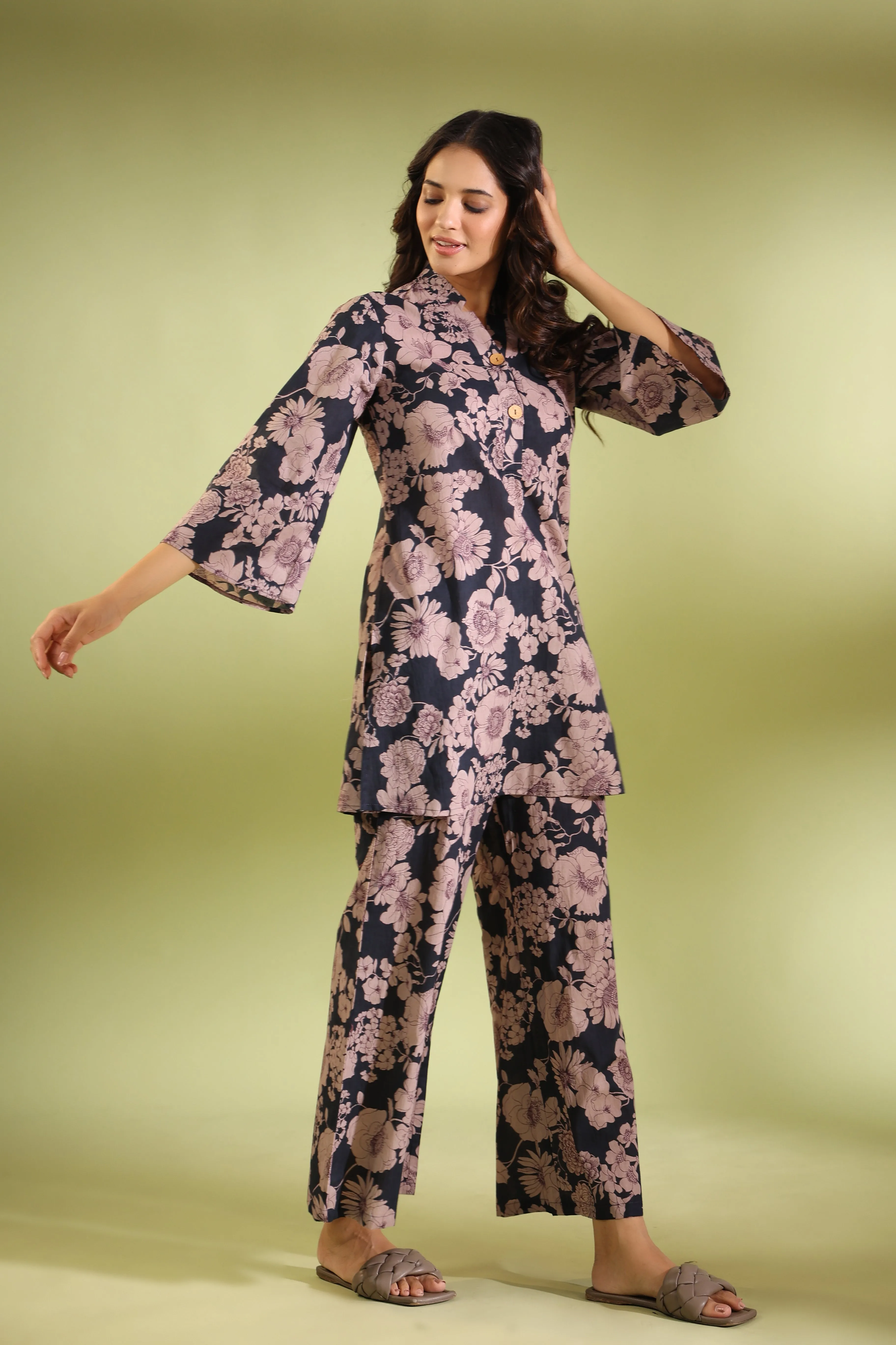 Nightingale Black Cotton Palazzo Loungewear Set