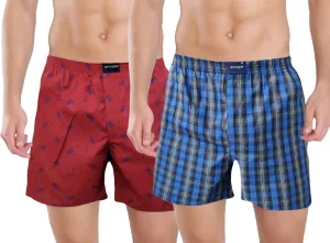 Orange & Checks Navy blue Printed Cotton Boxers For Men