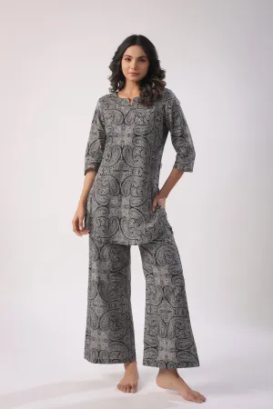 Paisley Print on Black Palazzo Loungewear Set