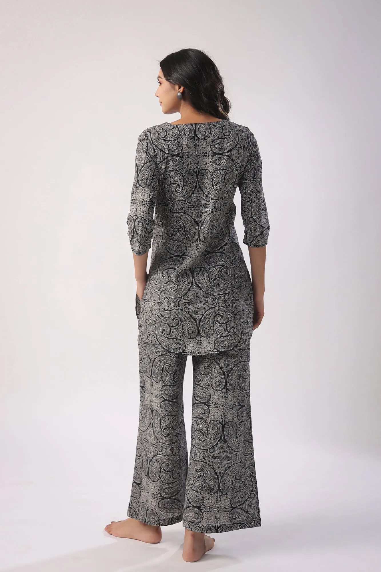 Paisley Print on Black Palazzo Loungewear Set