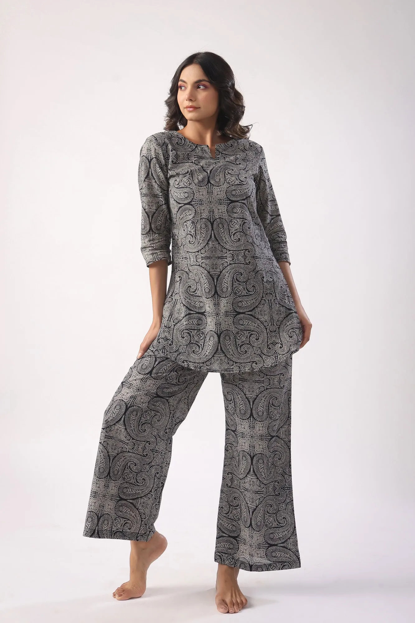 Paisley Print on Black Palazzo Loungewear Set