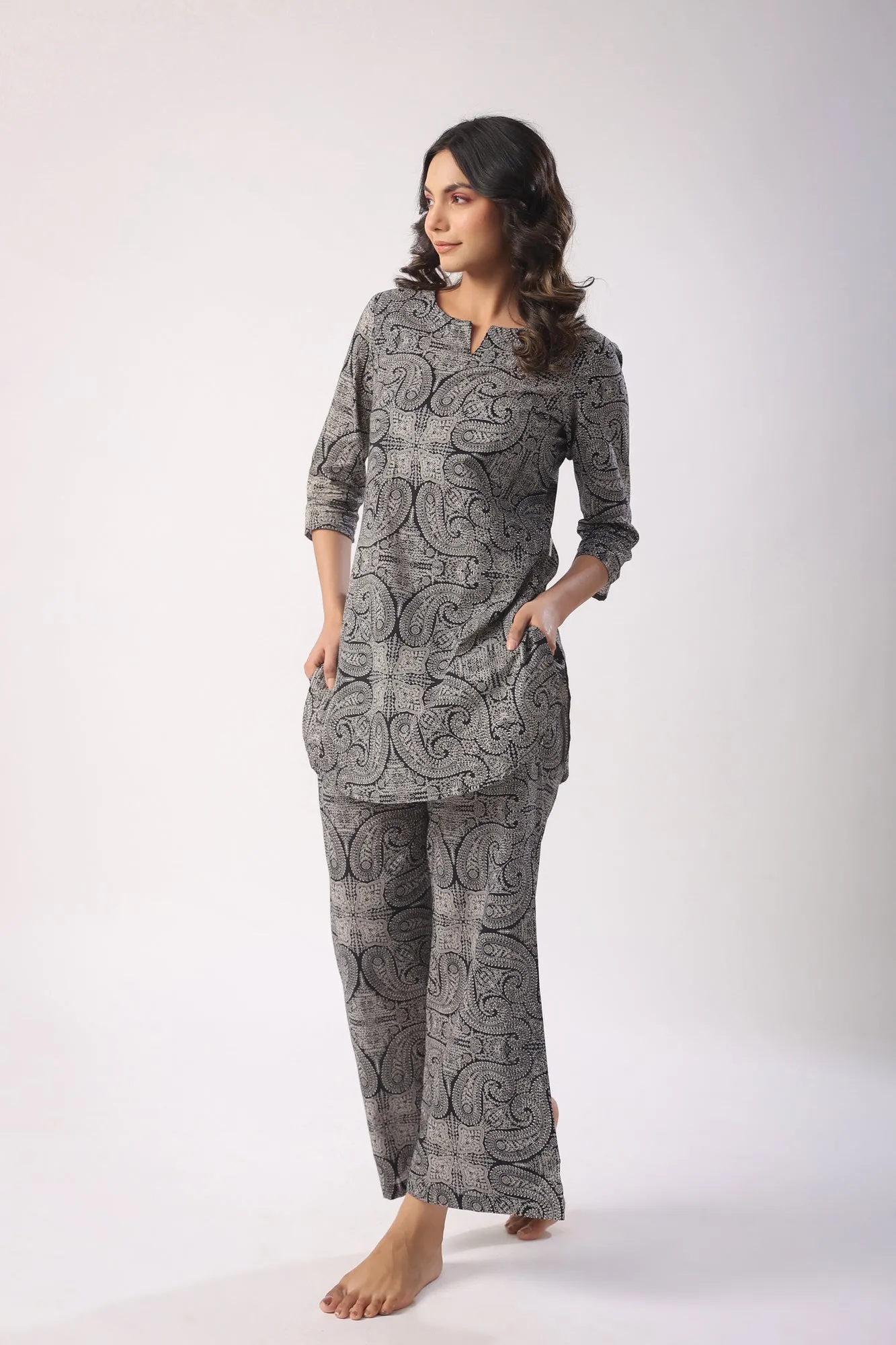 Paisley Print on Black Palazzo Loungewear Set