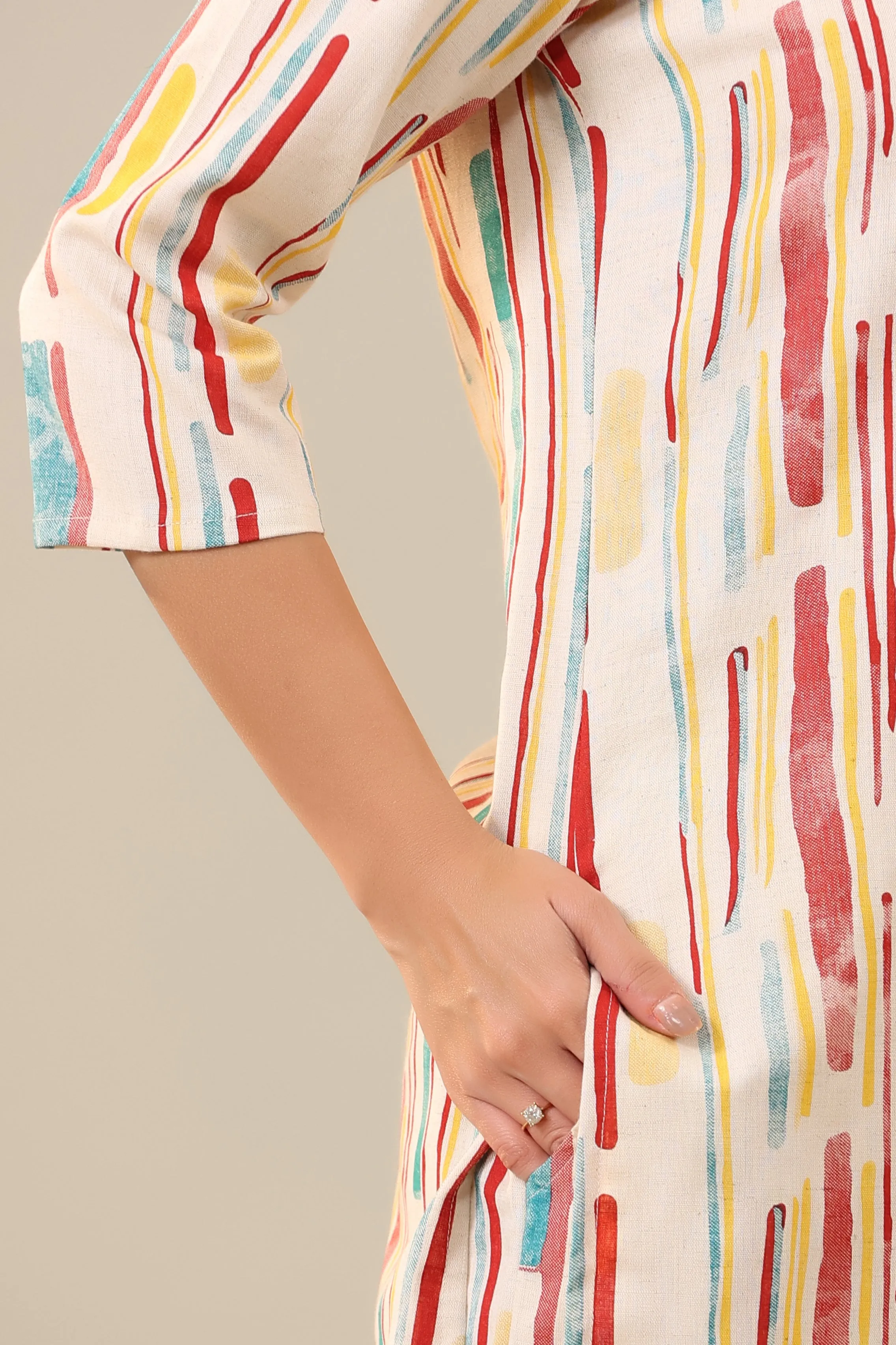 Parallel Abstract Lines on Off White Cotton Flex Palazzo Loungewear Set