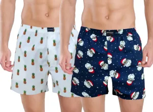 Pineapple Santa Navy Printed Premium Cotton Boxers