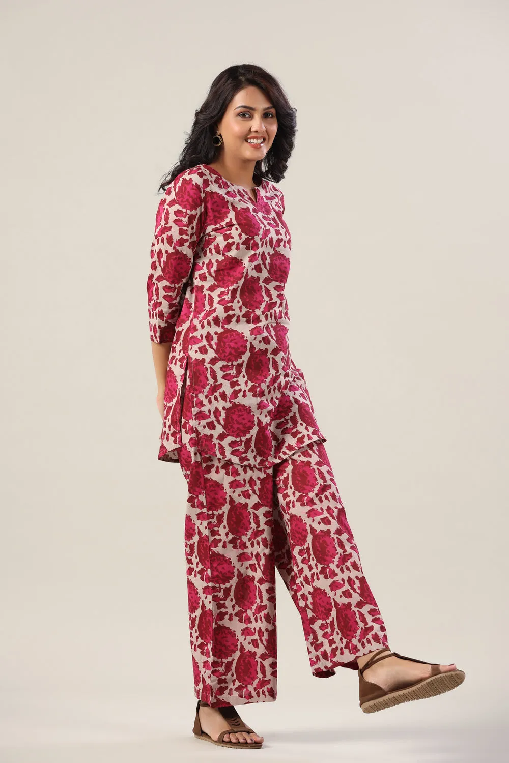 Pink Abstract on Grey Palazzo Loungewear Set