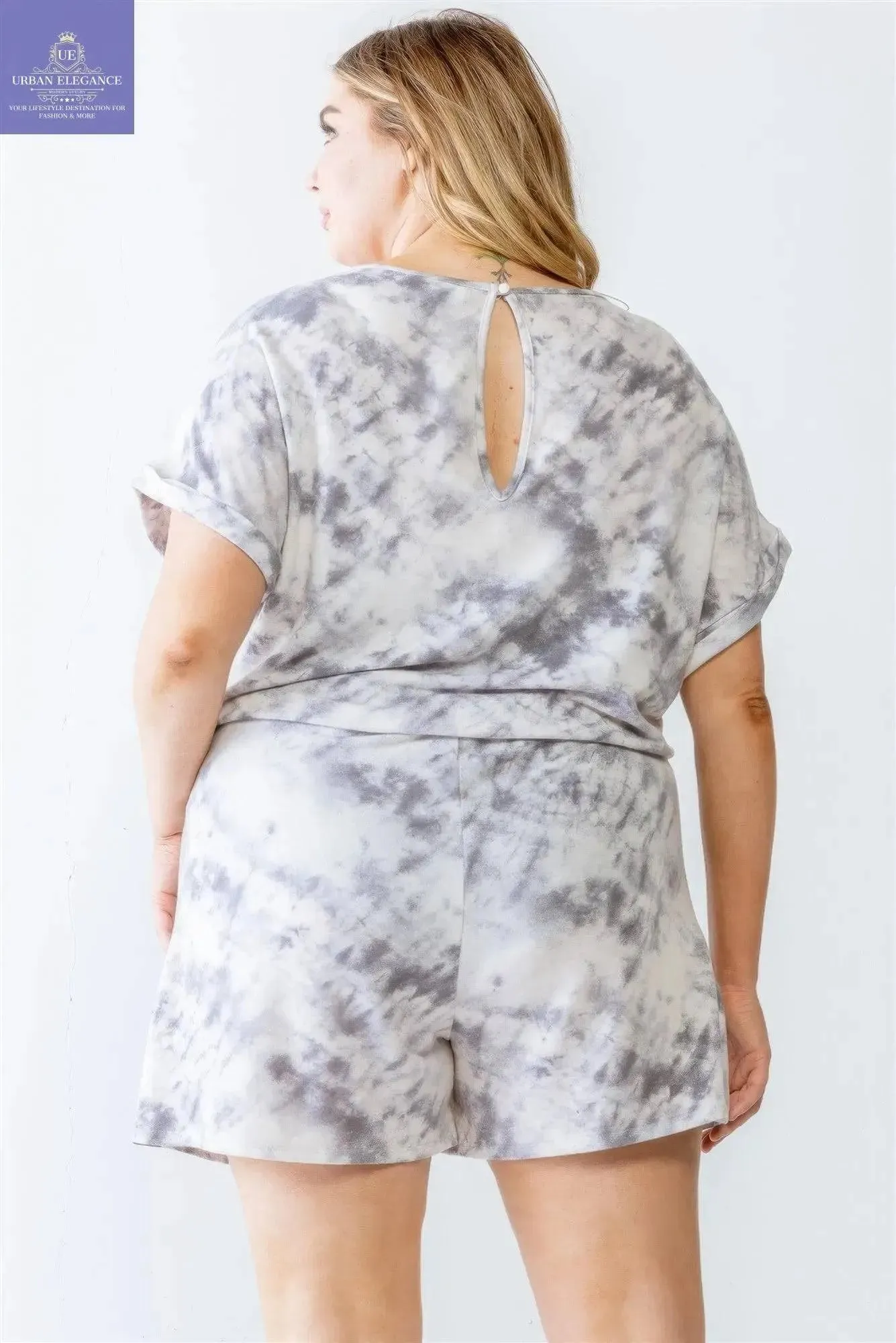 Plus Ivory & Grey Tie-dye Romper