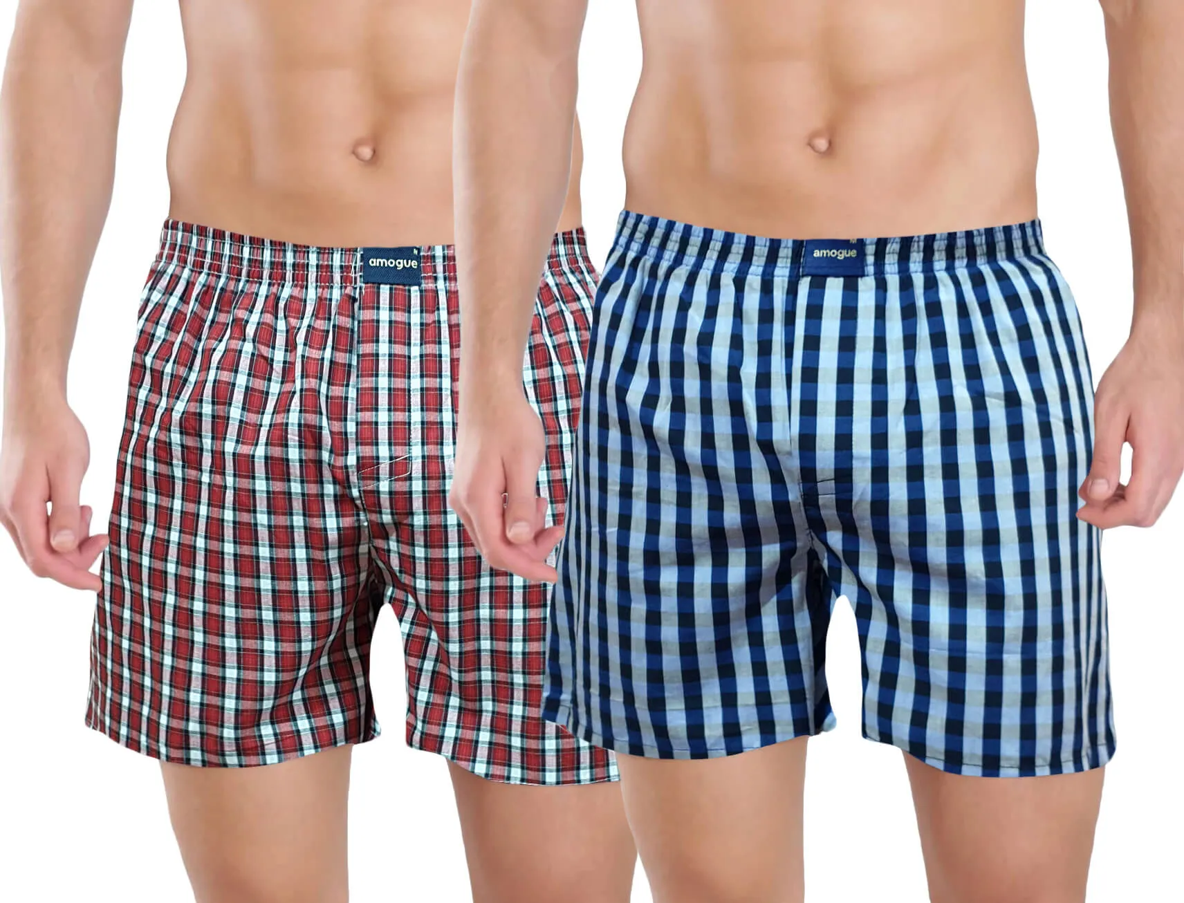 Red & Blue Checks Cotton Boxers For Men (Pack Of 2)