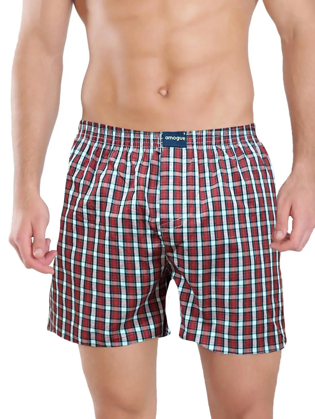 Red & Blue Checks Cotton Boxers For Men (Pack Of 2)