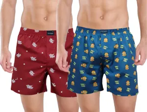 Red & Blue Funky Printed Pair Of Men Cotton Boxers