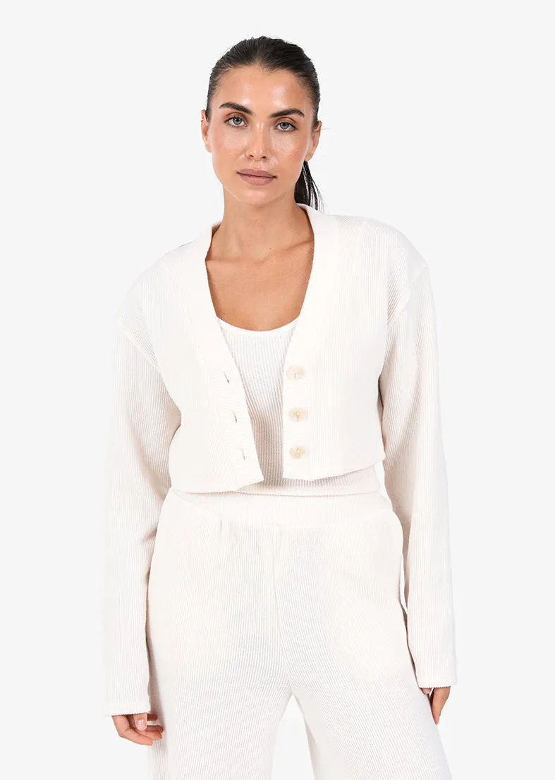 Rib Knit Lounge Cropped Cardigan Oatmeal FINAL SALE