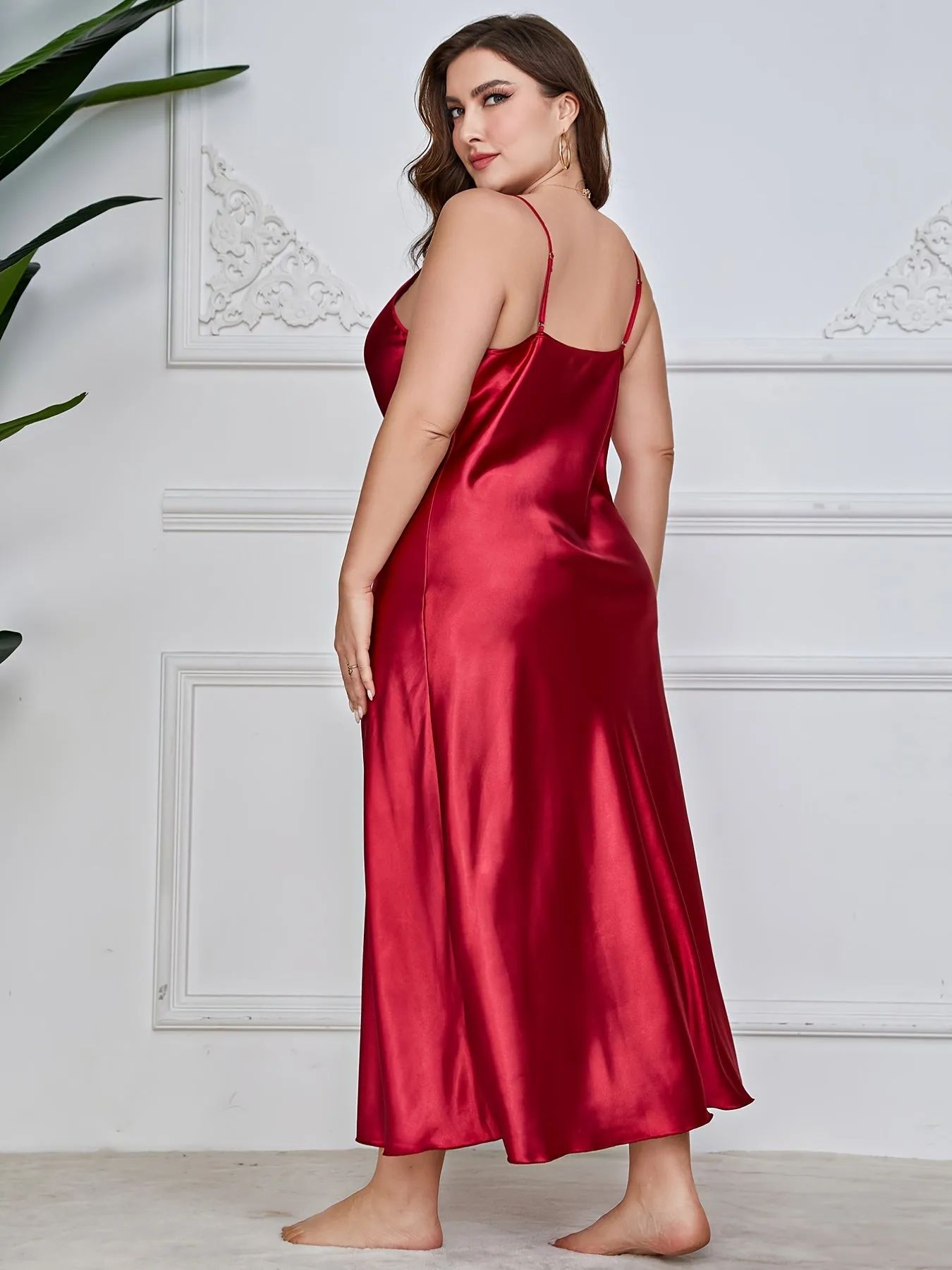 Sensual Elegance Women's Plus Size Luxe Satin Cowl Neck Maxi Nightgown