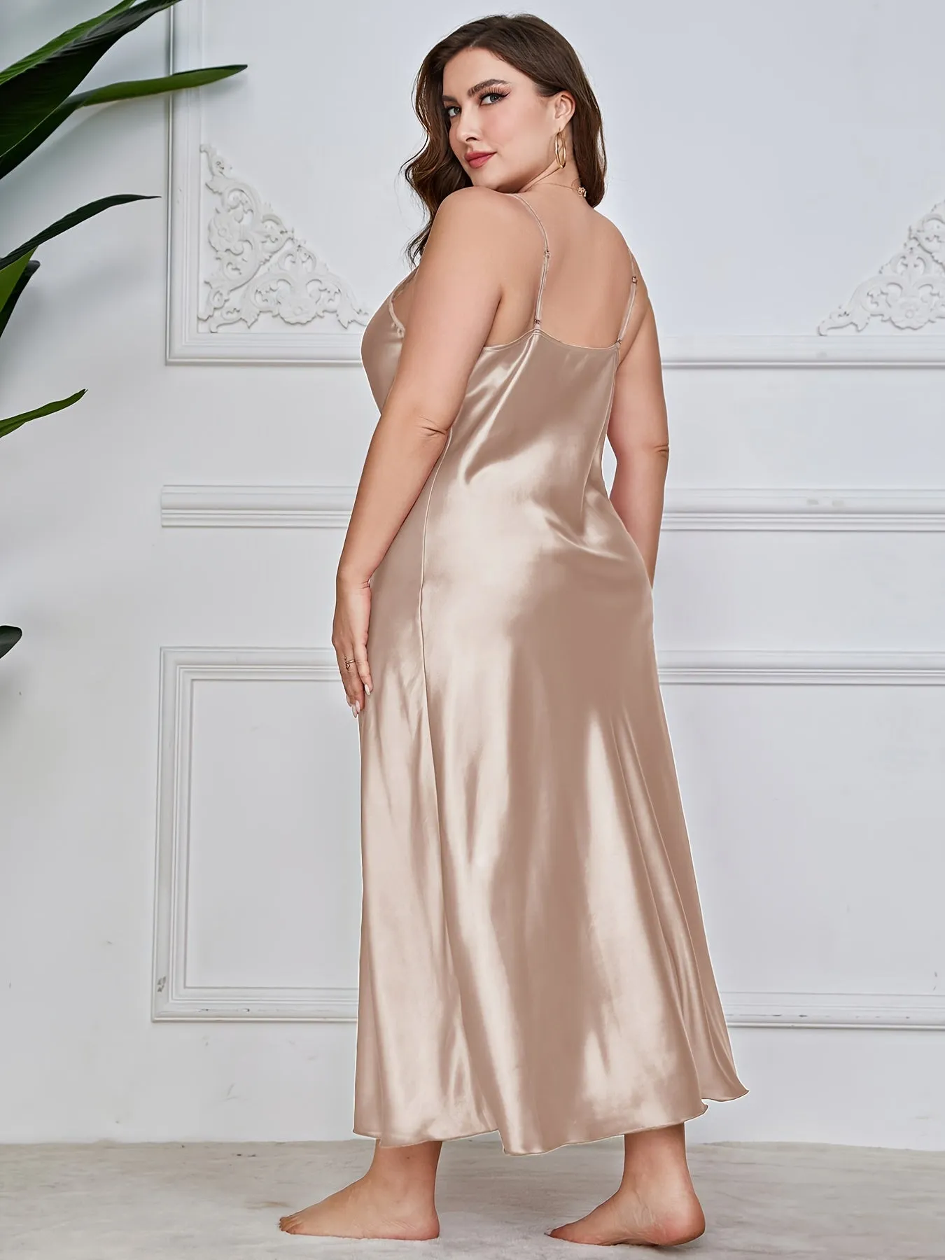 Sensual Elegance Women's Plus Size Luxe Satin Cowl Neck Maxi Nightgown