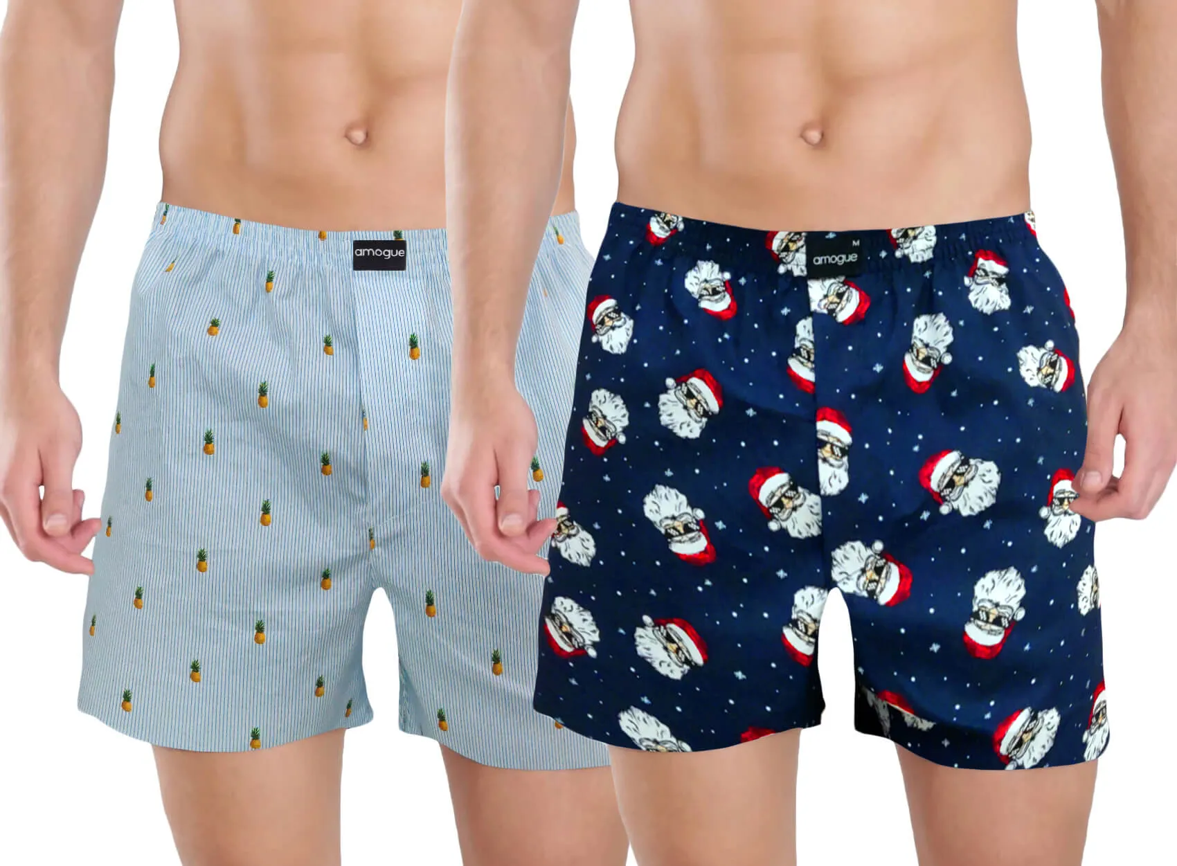 Sky Pineapple Navy Santa Printed Premium Cotton Boxers