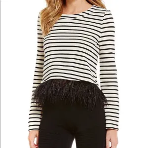 Striped Feather Hem Sweatshirt - Small