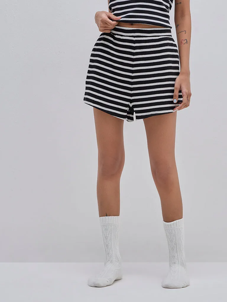 Superstar Black & White High-Rise Cotton Blend Shorts