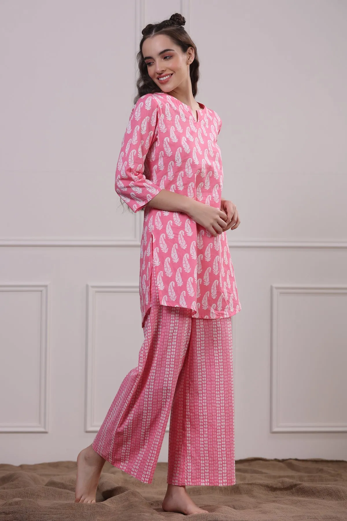 White Paisley on Pink Palazzo Loungewear Set