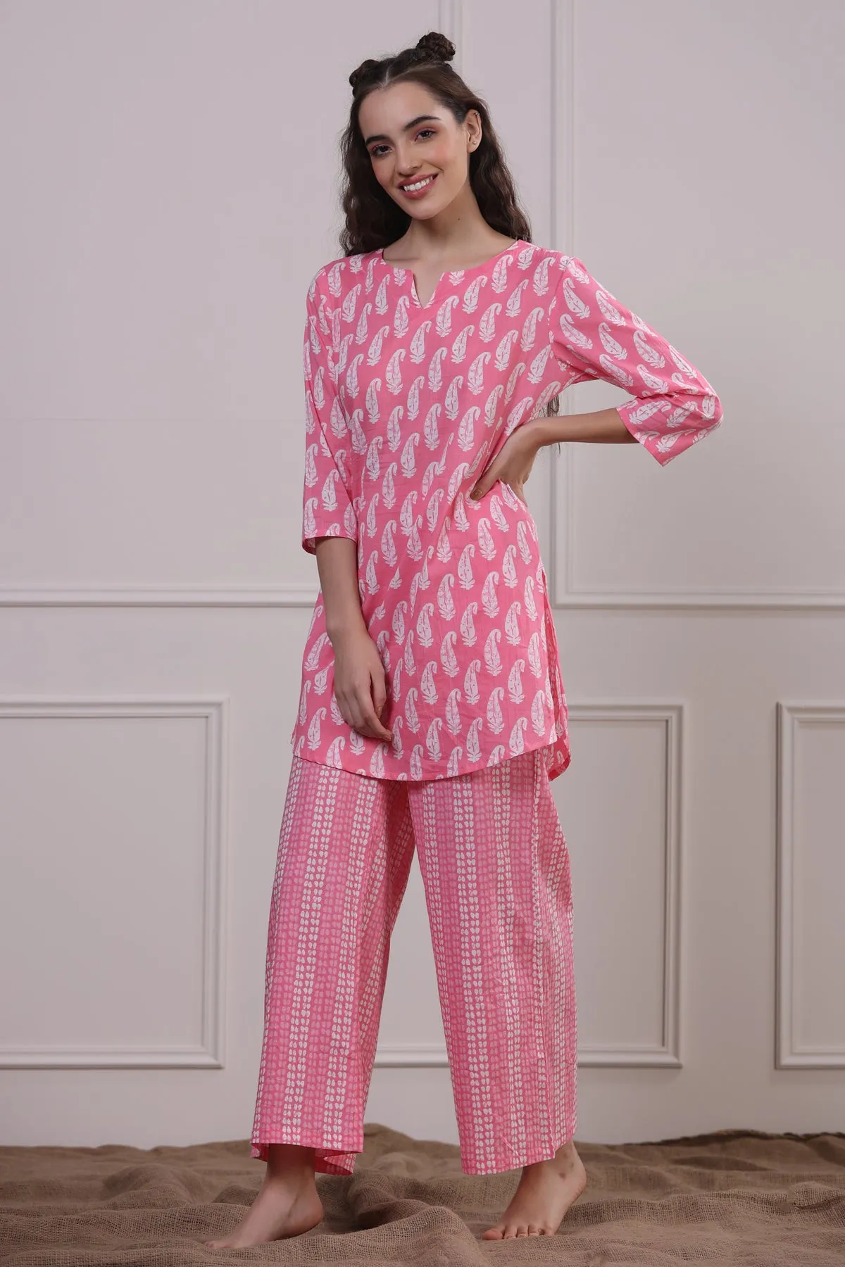 White Paisley on Pink Palazzo Loungewear Set