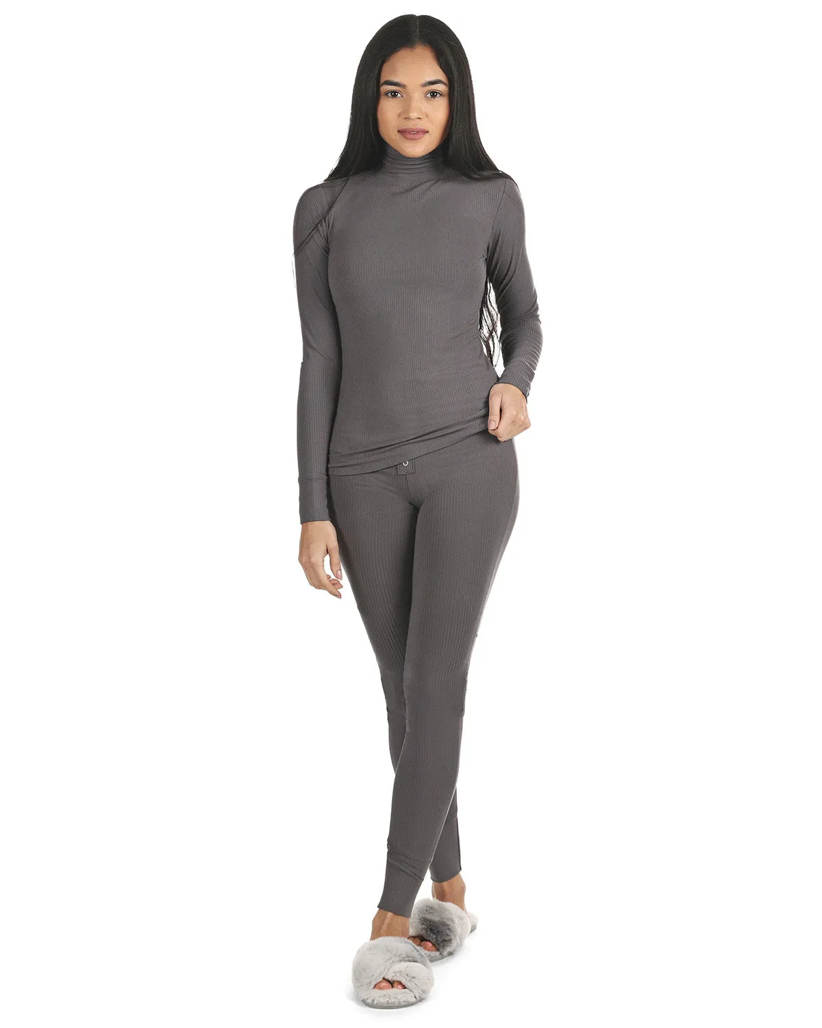 Women's Luxe Ribbed Long Sleeve Top and Pants Set