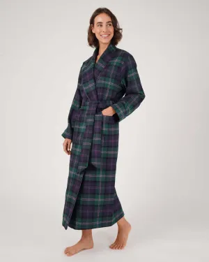 Women's Silk-Lined Wool Robe - Thistle Tartan