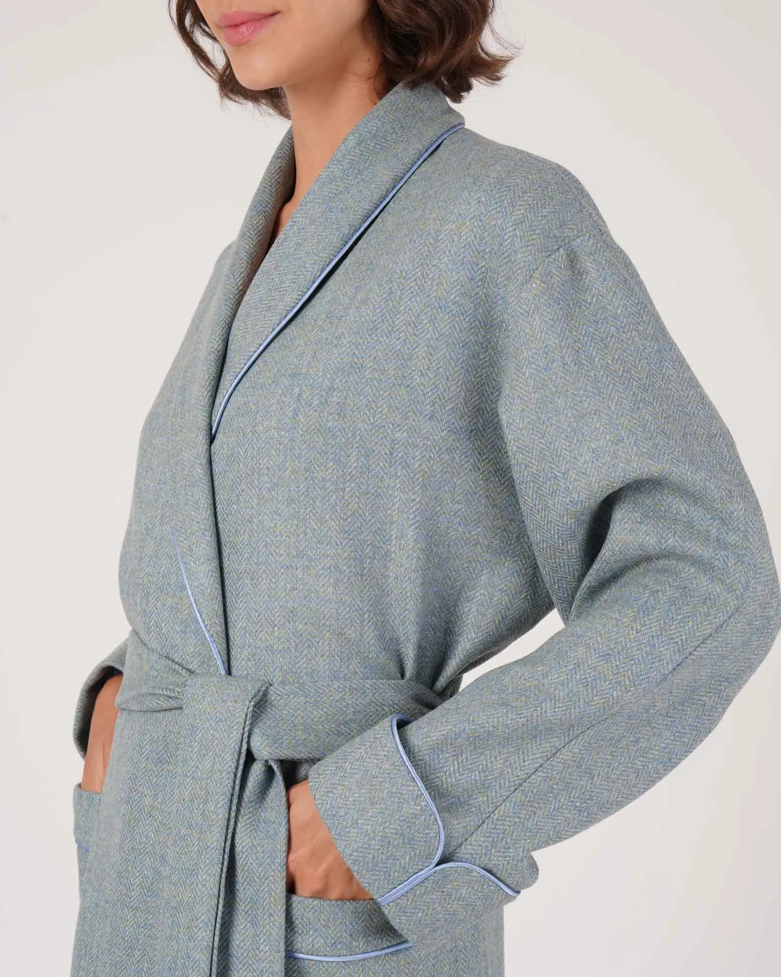 Women's Silk-Lined Wool Robe - Wiston Herringbone