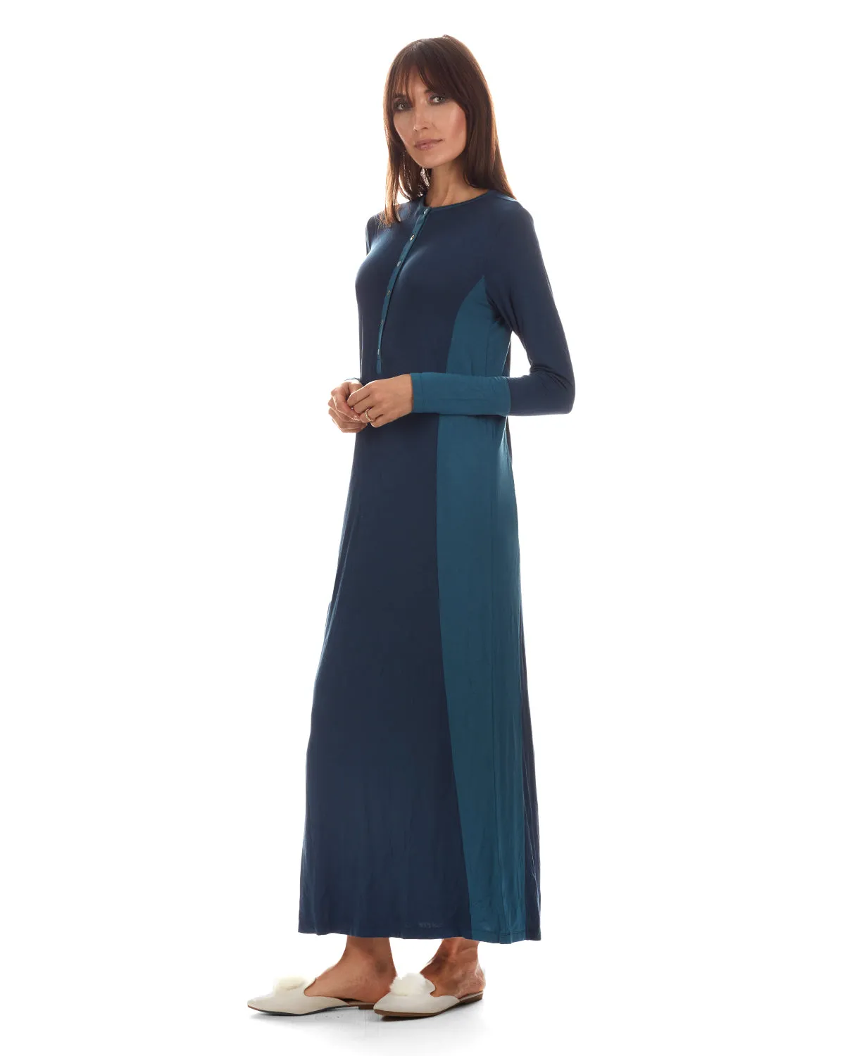 Women's Two-Tone Button-Accent Soft Full-Length Nightgown