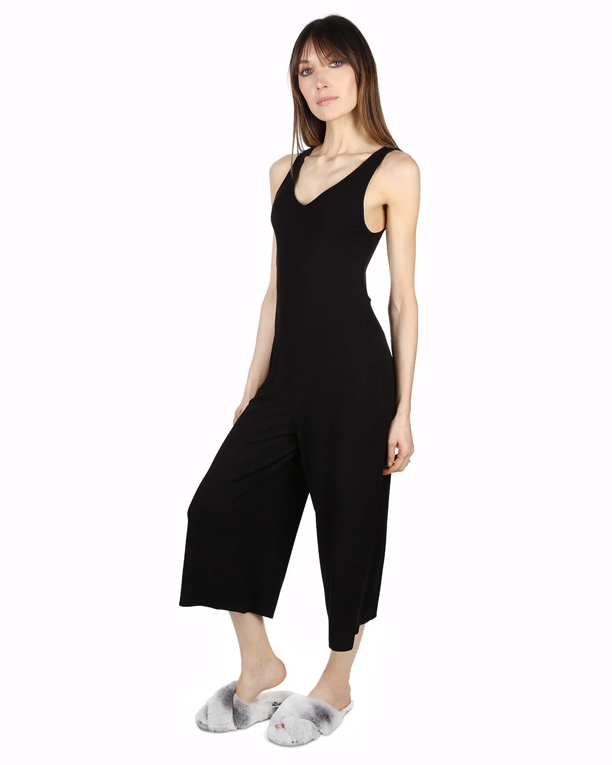 Women's V-Neck Luxe Rib Fitted Capri Style Romper