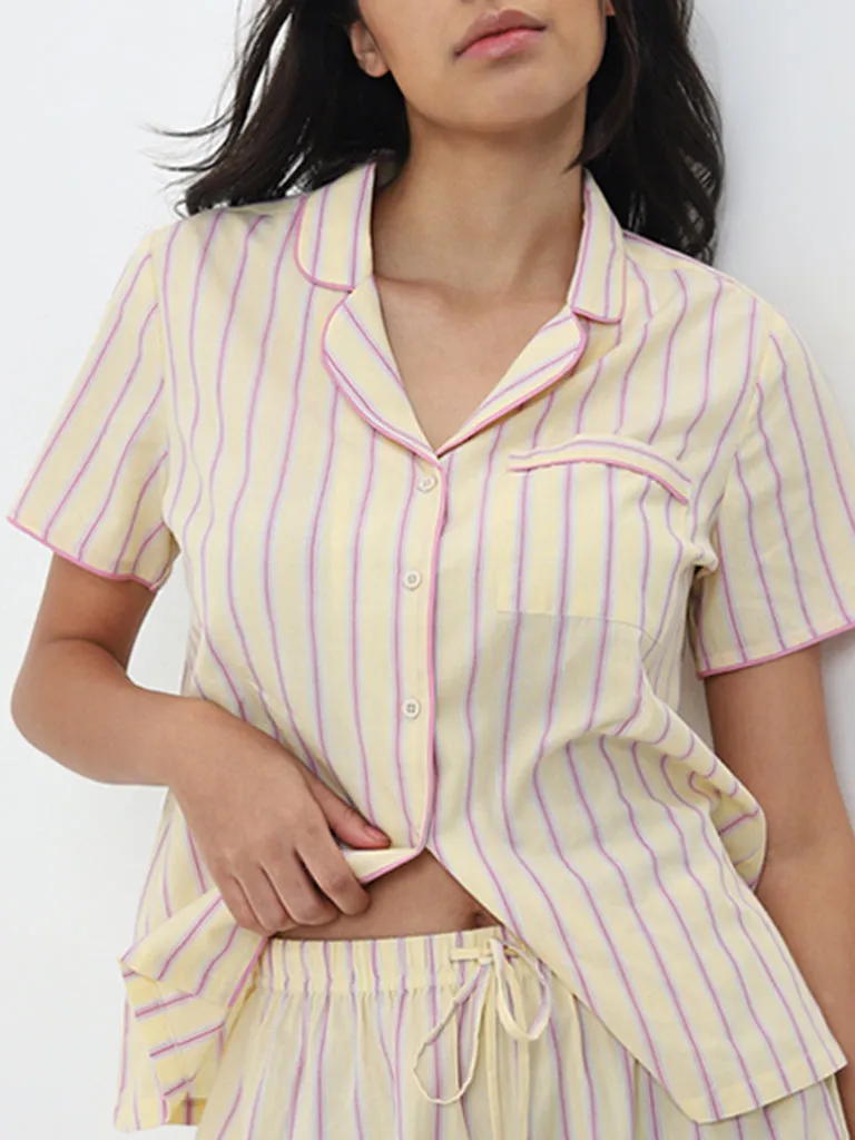 Wunderlove Light Yellow Cotton Shirt & High-Rise Shorts Set