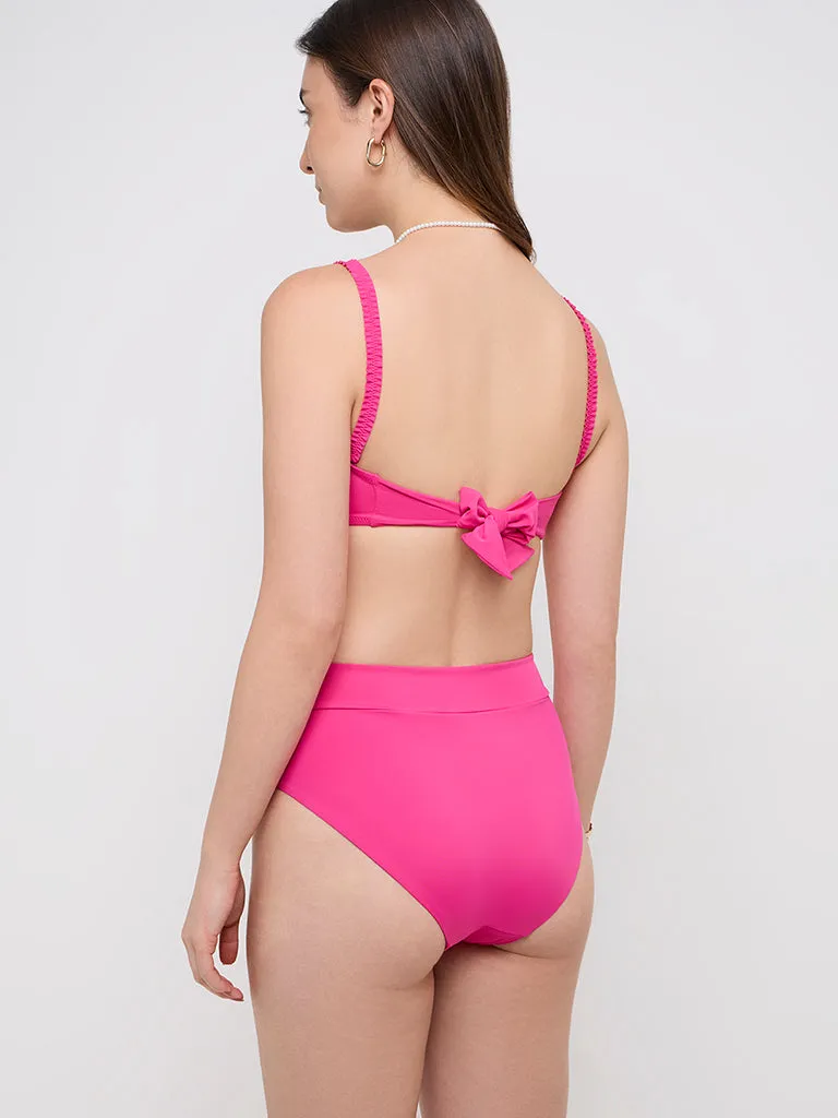 Wunderlove Pink Smocked Padded Knot-Detailed Bra