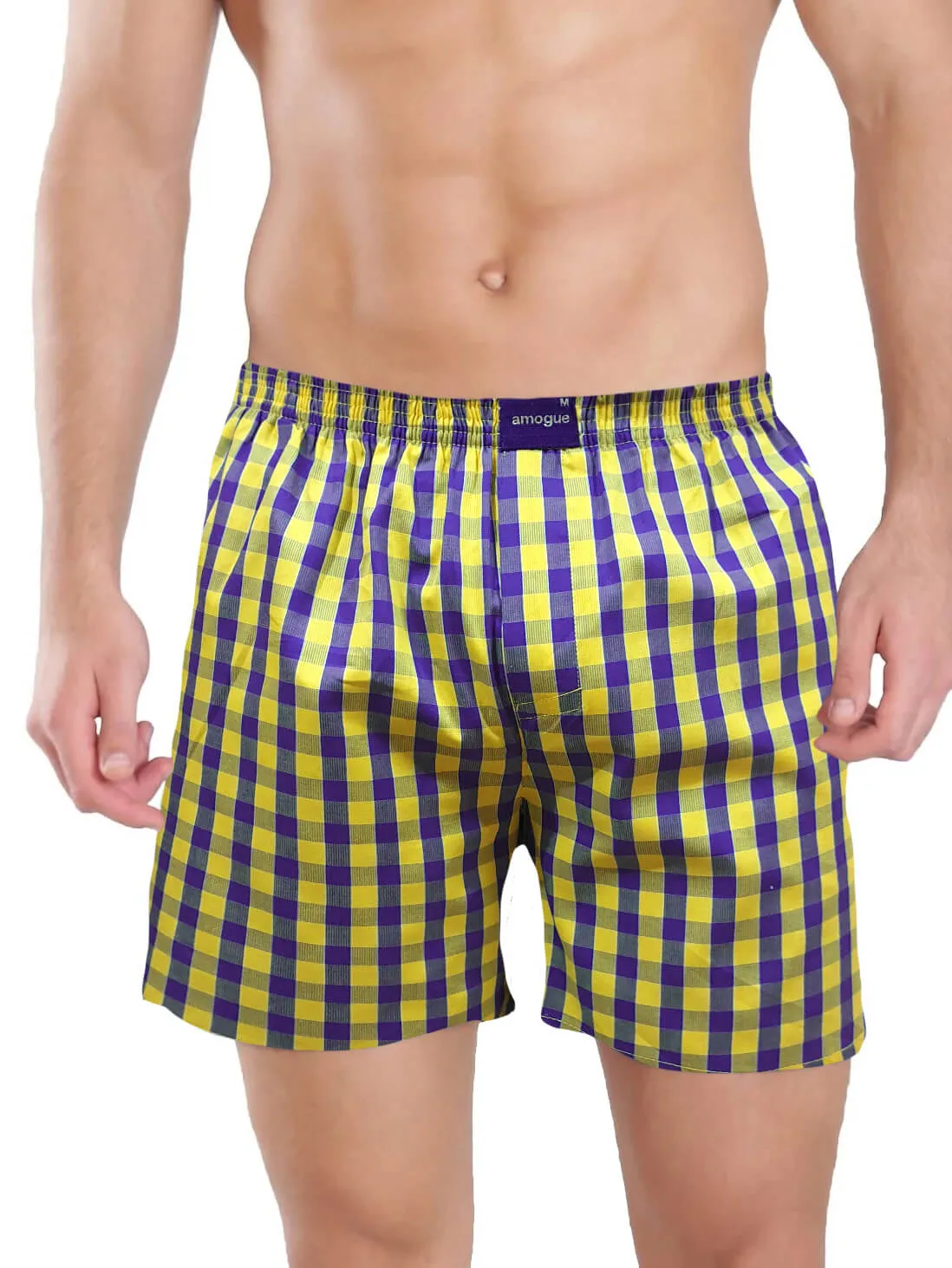 Yellow Checks & Navy Dotted Printed Men Boxers