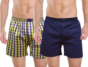 Yellow Checks & Navy Dotted Printed Men Boxers