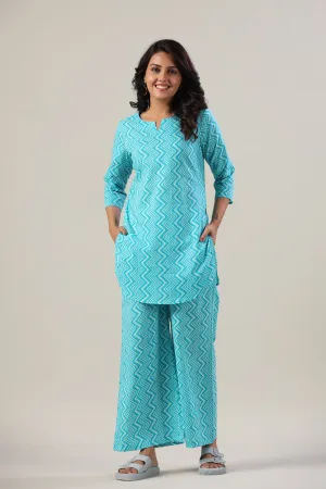 Zig-Zag Blue Palazzo Loungewear Set